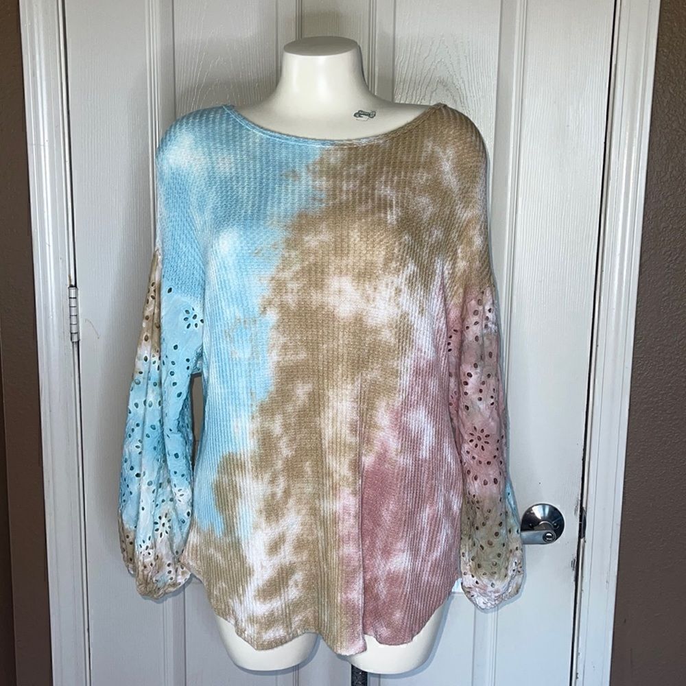 Anthropologie Chrysanthemum Tie Dye Eyelet Top Size S